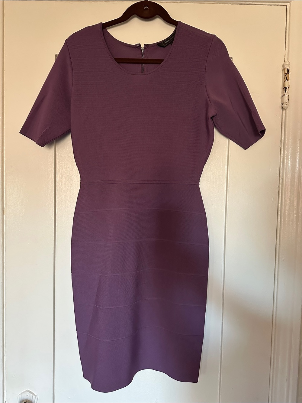 BCBGMaxAzria Plum Purple Short Sleeve BodyCon Sexy Dress Size Large